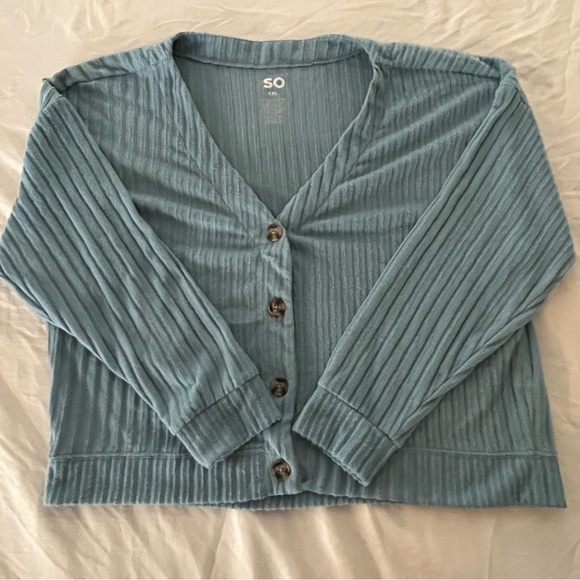 SO Cropped Cardigan Button Front - Juniors Plus XXL - Blue (NWOT) - Picture 1 of 8